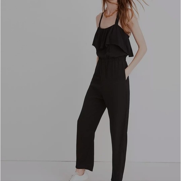 Madewell apron hotsell ruffle jumpsuit